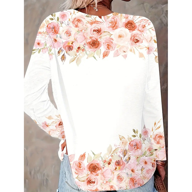Women’s Horse Print Long Sleeve T-Shirt – Crewneck Casual Tee