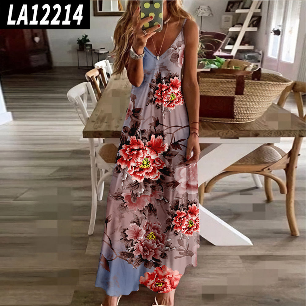 Summer Beach Sling Dress - Abstract Print Slim Fit 4pattern