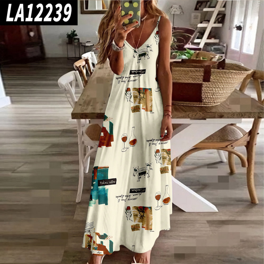 Summer Beach Sling Dress - Abstract Print Slim Fit 3pattern