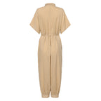 Retro Button-Front Jumpsuit - Vintage Loose Fit