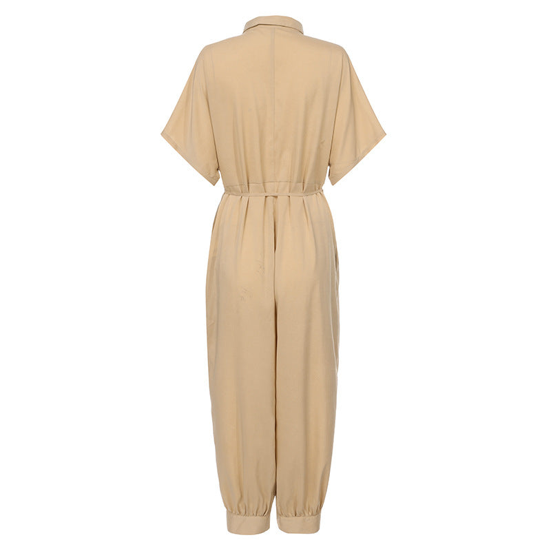 Retro Button-Front Jumpsuit - Vintage Loose Fit