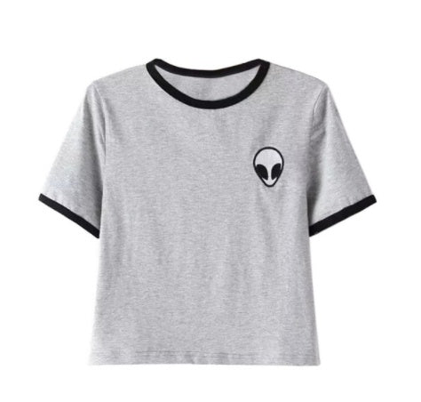 Alien Graphic Crop Top - Short Sleeve Casual Tee 2