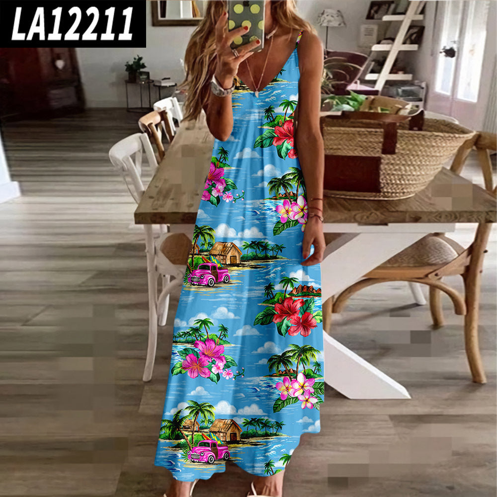 Summer Beach Sling Dress - Abstract Print Slim Fit 10pattern
