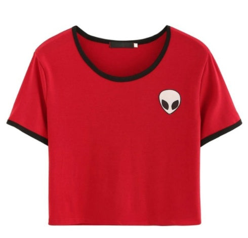 Alien Graphic Crop Top - Short Sleeve Casual Tee 5