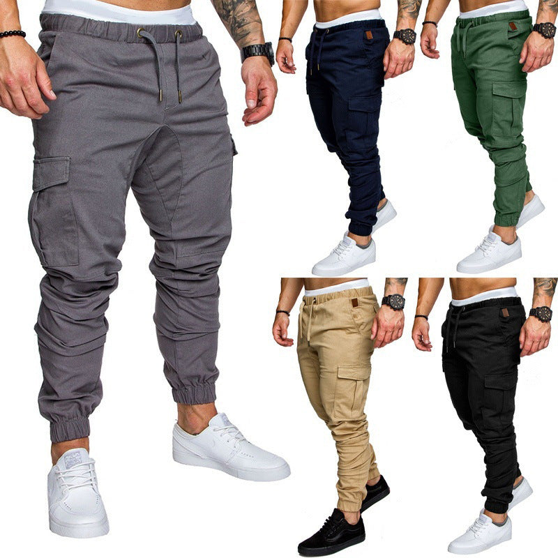 Men's Casual Pencil Pants - Loose Fit Cotton Blend with Belt