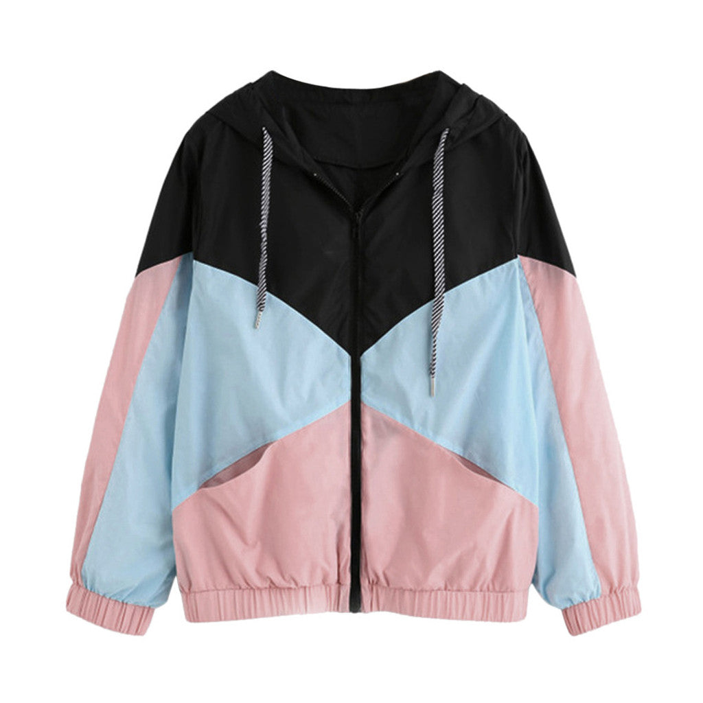 College Style Colorblock Sunscreen Jacket - UV Protection