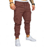 Men's Casual Pencil Pants - Loose Fit Cotton Blend with Belt Brown
