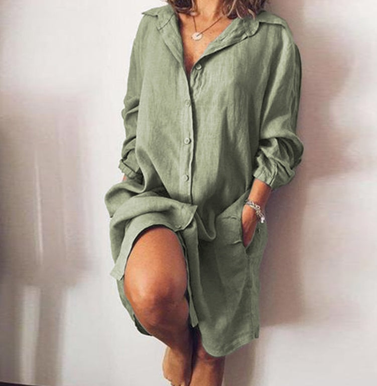 Loose Mid Length Shirts Women Dress Cover-ups Tunics For Mini Dress Green