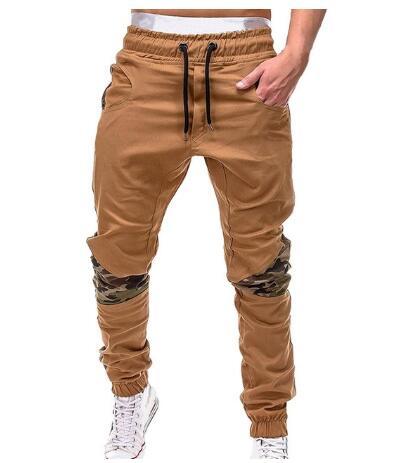 Men's Casual Pencil Pants - Loose Fit Cotton Blend with Belt Khaki A