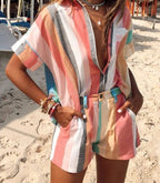 Striped Comfortable Jumpsuit - Casual One-Piece Orange