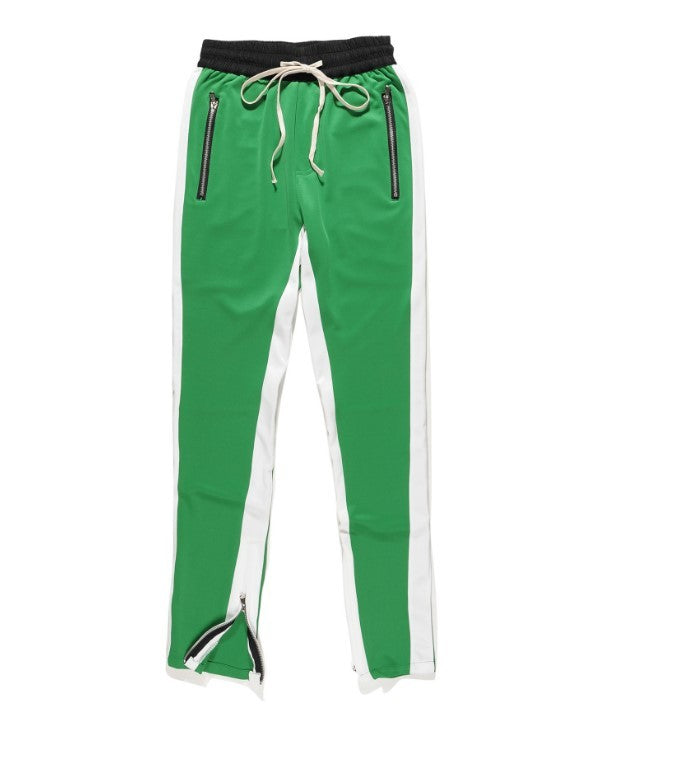 FOG Men's Casual Pants with Zipper - Retro Stripe Design Green