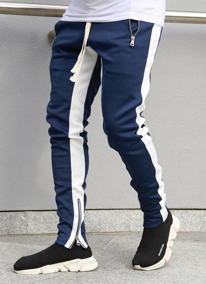 FOG Men's Casual Pants with Zipper - Retro Stripe Design Going green
