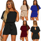 Solid Color Belted Romper - Short Sleeve A-Line