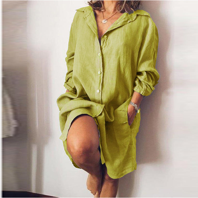 Loose Mid Length Shirts Women Dress Cover-ups Tunics For Mini Dress Yellow