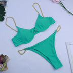 Chain Detail Bikini Set - Two-Piece Swimsuit Green