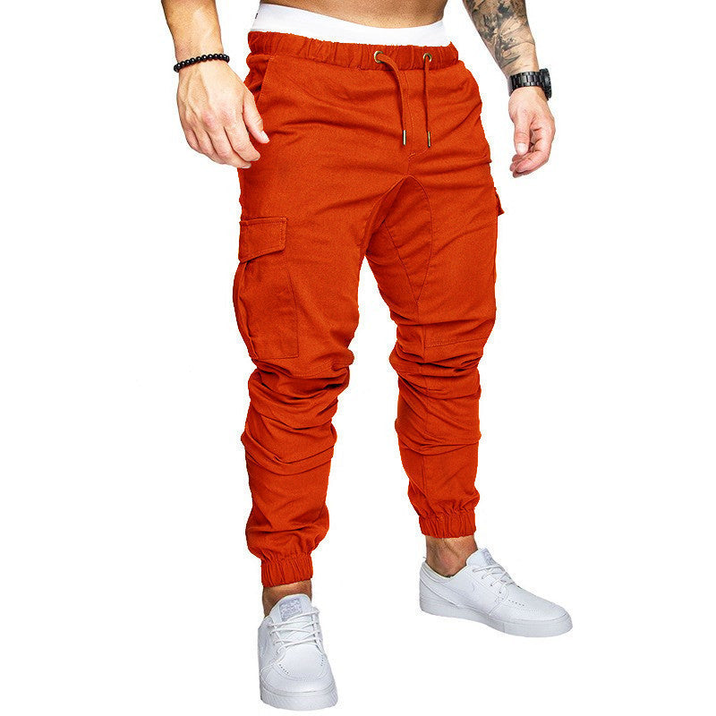 Men's Casual Pencil Pants - Loose Fit Cotton Blend with Belt Orange