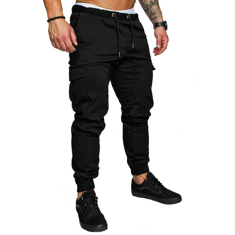 Men's Casual Pencil Pants - Loose Fit Cotton Blend with Belt Black 5XL