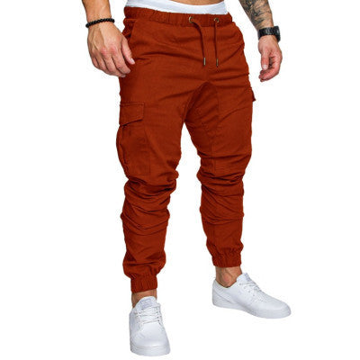 Men's Casual Pencil Pants - Loose Fit Cotton Blend with Belt Brown 5XL