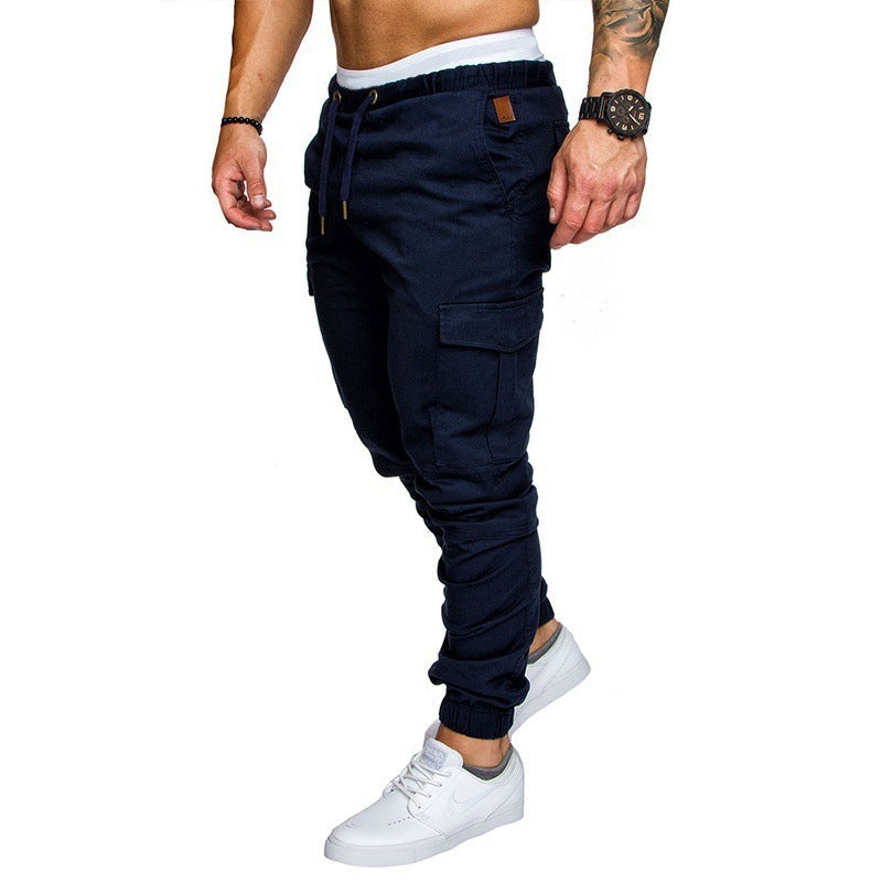 Men's Casual Pencil Pants - Loose Fit Cotton Blend with Belt Navy 5XL