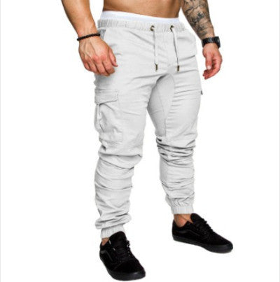 Men's Casual Pencil Pants - Loose Fit Cotton Blend with Belt White 5XL