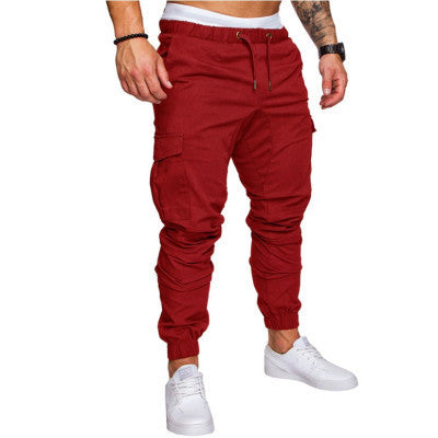 Men's Casual Pencil Pants - Loose Fit Cotton Blend with Belt Red 5XL