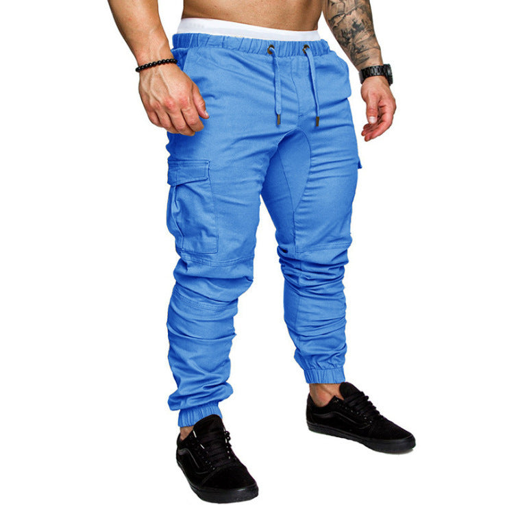 Men's Casual Pencil Pants - Loose Fit Cotton Blend with Belt Blue 5XL