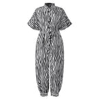 Retro Button-Front Jumpsuit - Vintage Loose Fit White zebra