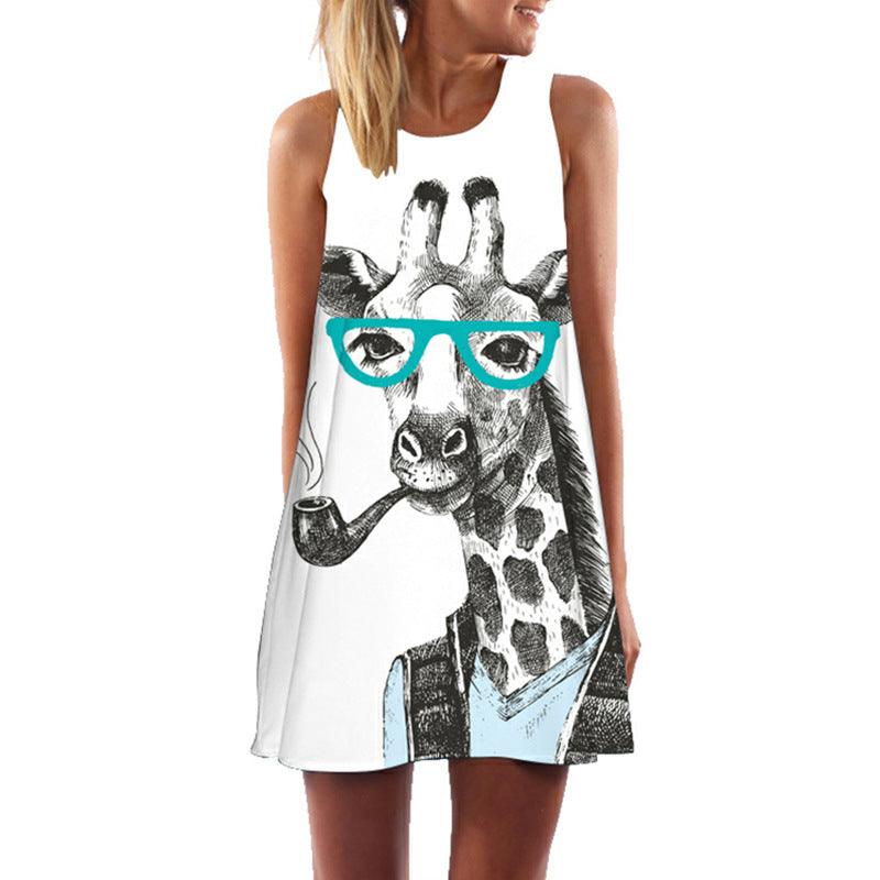 Giraffe Print Dress - Digital Print Sleeveless Summer