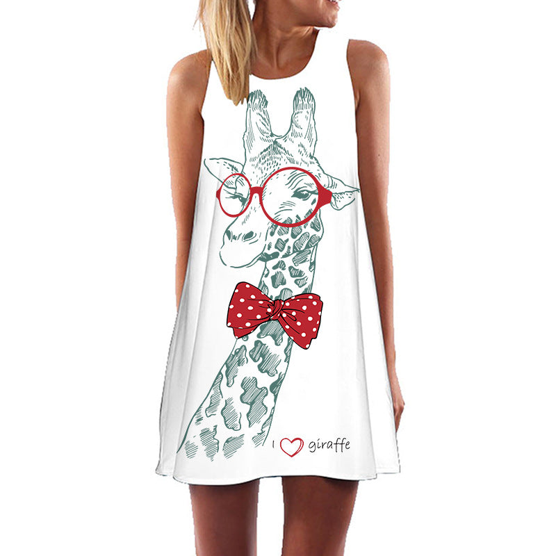 Giraffe Print Dress - Digital Print Sleeveless Summer Red