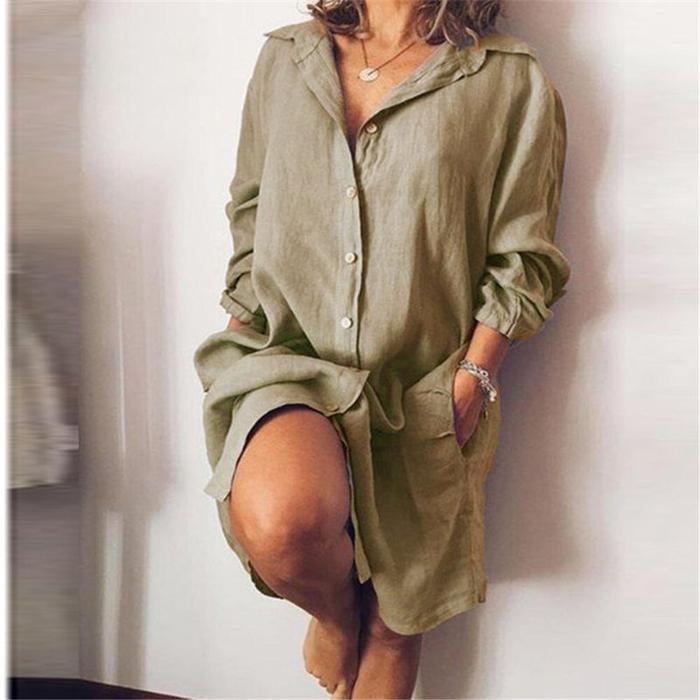 Loose Mid Length Shirts Women Dress Cover-ups Tunics For Mini Dress Khaki