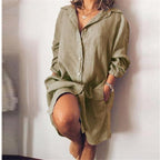 Loose Mid Length Shirts Women Dress Cover-ups Tunics For Mini Dress Khaki