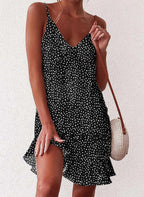Floral Suspender Dress - Summer A-Line Sling Style Black