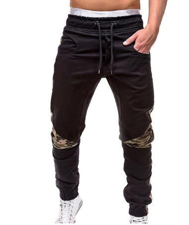 Men's Casual Pencil Pants - Loose Fit Cotton Blend with Belt Black A