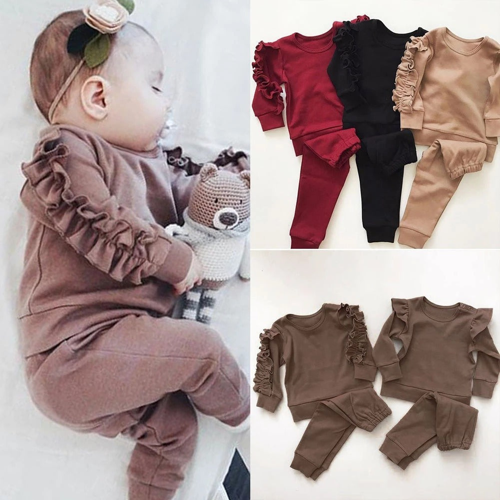 Newborn Baby 2-Piece Outfit Set – Ruffle Jumper & Pants, Long Sleeve