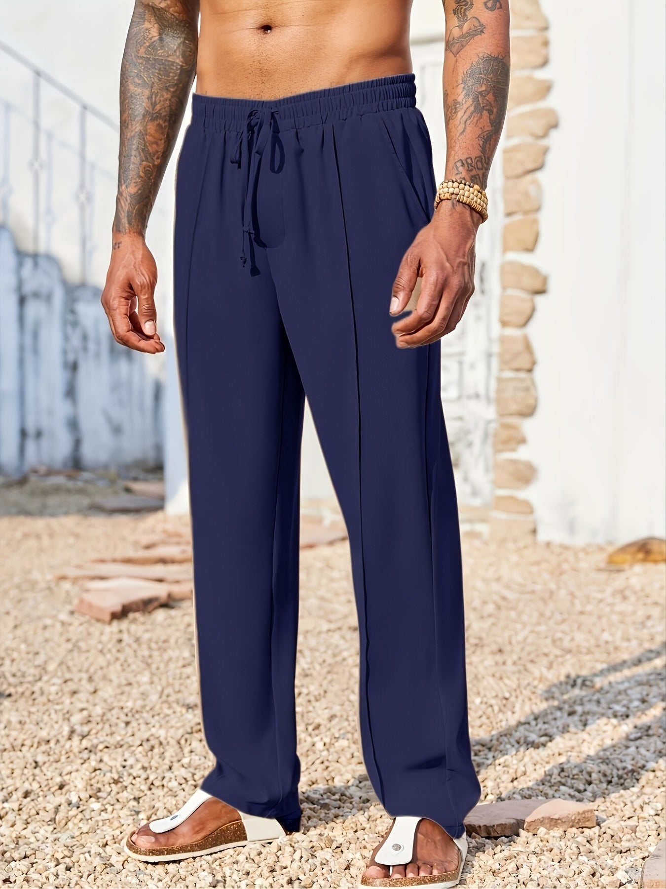 Men’s Straight-Fit Casual Pants – Corduroy, Anti-Wrinkle, Ankle Length Blue