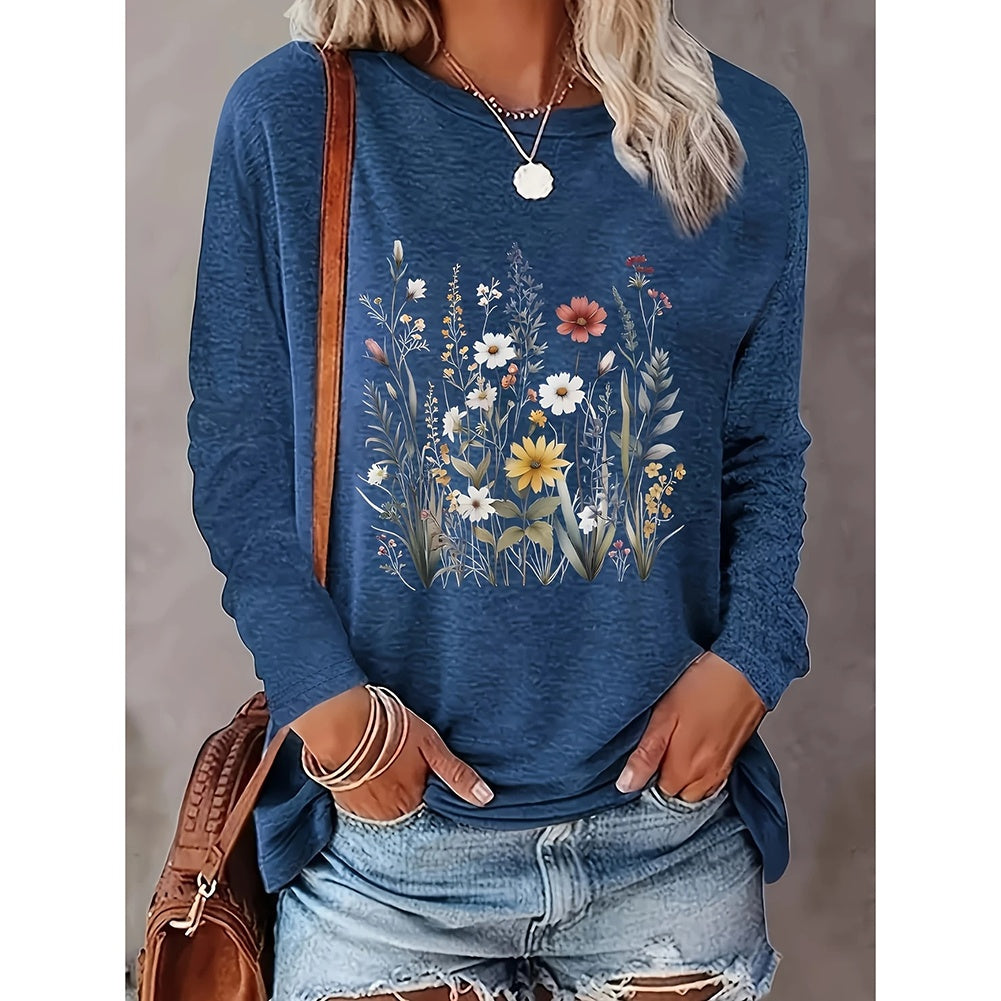 2-Pack Women’s Floral Graphic Long Sleeve T-Shirts – Casual Loose Fit