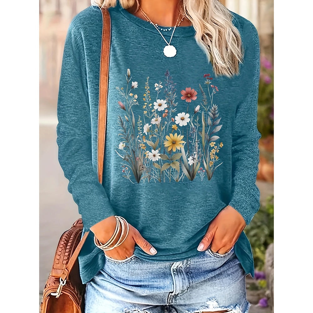 2-Pack Women’s Floral Graphic Long Sleeve T-Shirts – Casual Loose Fit