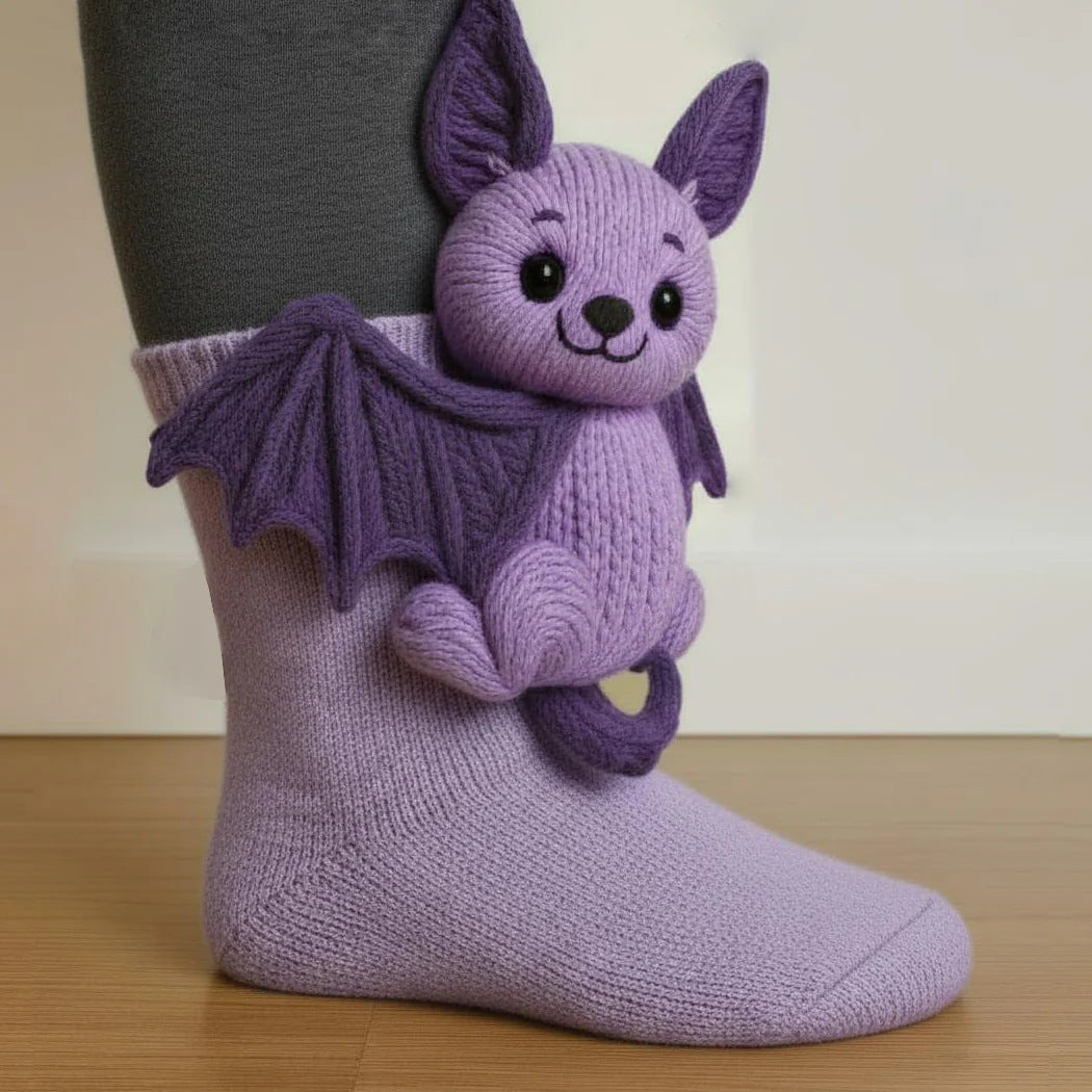 Plush Crochet Animal Cute Animal Socks Bat Average Size