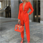 Professional Loose Jumpsuit - Office Commute Style Red