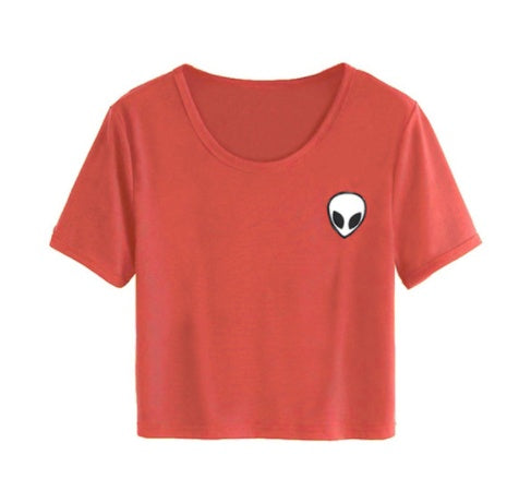 Alien Graphic Crop Top - Short Sleeve Casual Tee