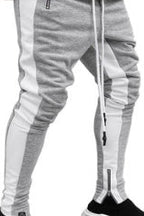 FOG Men's Casual Pants with Zipper - Retro Stripe Design Grey