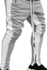 FOG Men's Casual Pants with Zipper - Retro Stripe Design Grey