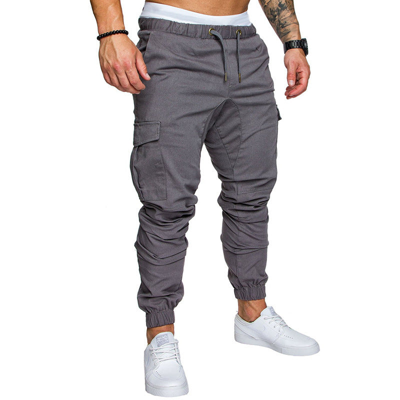 Men's Casual Pencil Pants - Loose Fit Cotton Blend with Belt Light gray