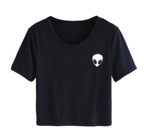 Alien Graphic Crop Top - Short Sleeve Casual Tee