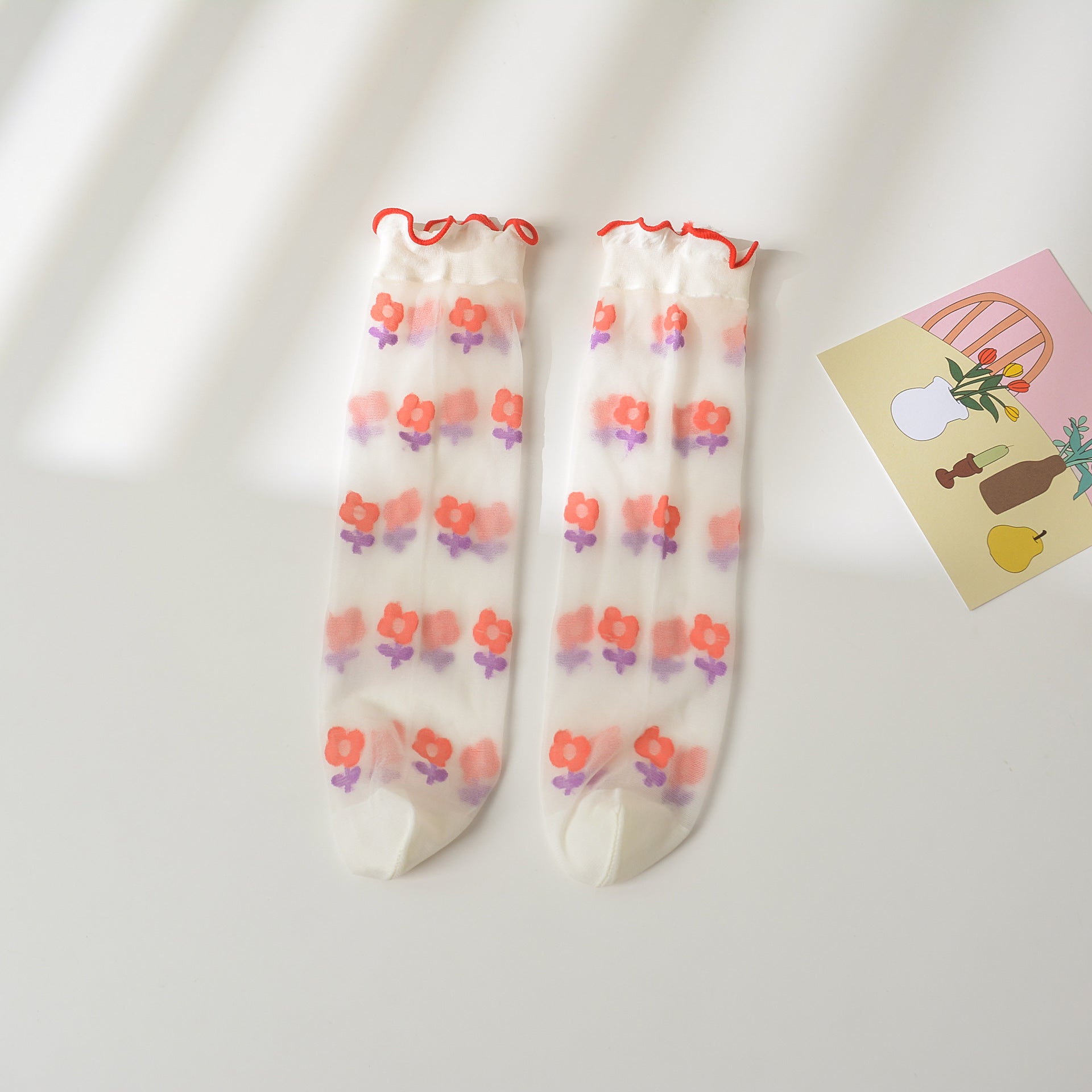 Girl's Strawberry Mid-Calf Socks - Breathable Ruffle Design Red Floret Average Size