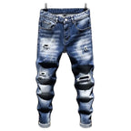 New Autumn Mens Ripped Versatile Slim-Fit Stretch Jeans