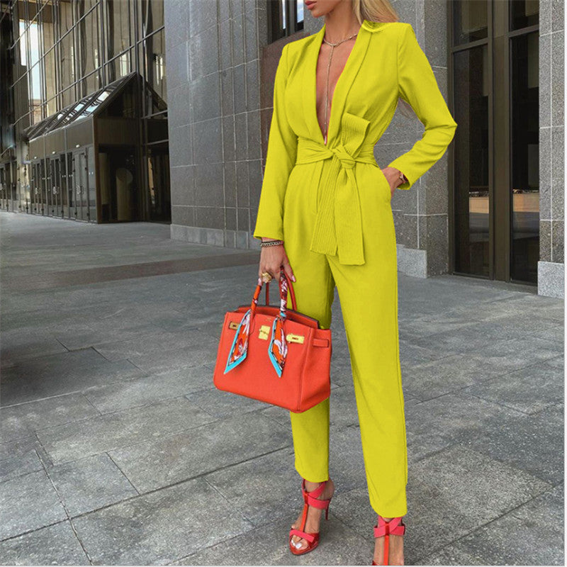 Professional Loose Jumpsuit - Office Commute Style Yellow