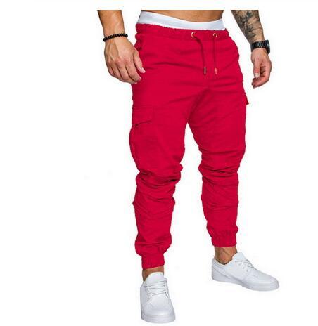 Men's Casual Pencil Pants - Loose Fit Cotton Blend with Belt Red