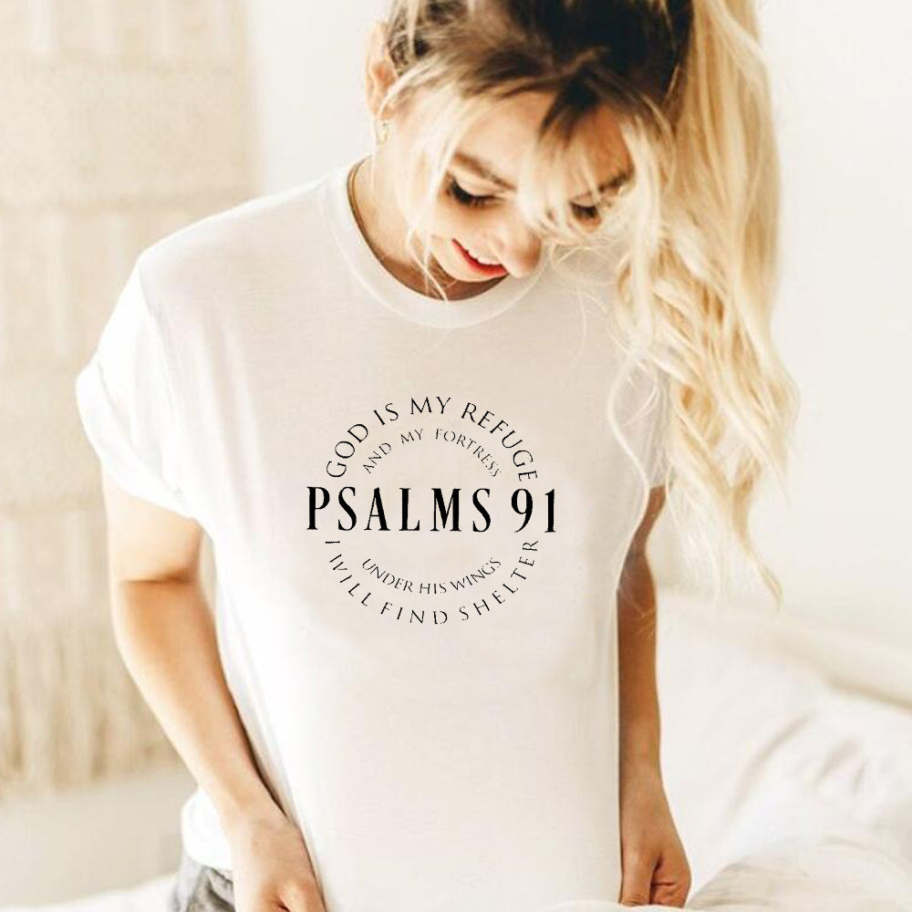 God Is My Refuge Psalms 91 Christian T Shirts White