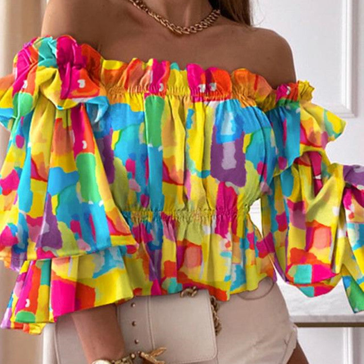 Women's Long Sleeve Blouse - Sexy Casual Shirt Orange multicolor
